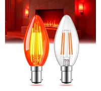 Bonlux Red Light Bulbs, 4W LED B15 Candle Light Bulbs, Small Bayonet Cap, 40W Equivalent, Clear Glass Fireglow Bulb for Electric Fire, Sleep, Christmas, Halloween - 2 Pack