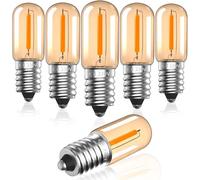 Bonlux SES E14 1W LED Light Bulb Equivalent 10 Watt Incandescent Small Screw Edison T16 Filament Amber Bulb, Ultra Warm White 2200K for Night Light, Salt Lamp, Fridge Bulb, Non Dimmable, Pack of 6