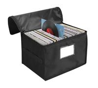 Bonnary Vinyl Record Storage Box, Waterroof Organizer Storage with Lid&Handles for 60 (7 inch) Single Records, Foldable Organizer for Valuable Album Collectio