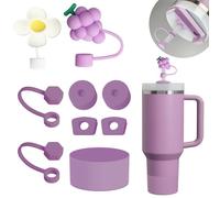Stanley Cup Accessories Set Including 6 Pcs Silicone Spill Proof Stopper, 2 Pcs Straw Cover Cap for 9-10 mm Straws, 1 Pcs Silicone Boot for Stanley Cup Stanley 40oz & 30oz Tumbler (Lilac)