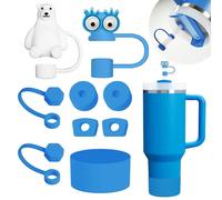 BonneChance Stanley Cup Accessories Set Including 6 Pcs Silicone Spill Proof Stopper, 2 Pcs Straw Cover Cap for 9-10 mm Straws, 1 Pcs Silicone Boot for Stanley 40oz & 30oz Tumbler (Azure)