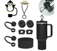 BonneChance Stanley Cup Accessories Set Including 6 Pcs Silicone Spill Proof Stopper, 2 Pcs Straw Cover Cap for 9-10 mm Straws, 1 Pcs Silicone Boot for Stanley Cup Stanley 40oz & 30oz Tumbler (BLACK)