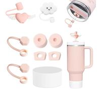 BonneChance Stanley Cup Accessories Set Including 6 Pcs Silicone Spill Proof Stopper, 2 Straw Cover Cap for 9-10 mm Straws, 1 Boot 40oz & 30oz Tumbler (PINK) (HYB-123)