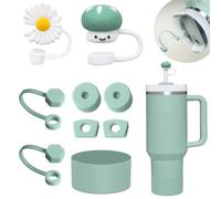 BonneChance Stanley Cup Accessory Set with 6 Leakproof Silicone Stoppers, 2 Straw Cover Caps, 1 Silicone Sleeve for Stanley 1.2L and 30oz Tumbler (Eucalyptus)