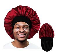 Bonnet for Men,Hair Bonnet for Sleeping,Double Layer Satin Bonnets for Black Women Curly Hair Braids,Reversible Sleep Cap (Large,Black/Burgundy)