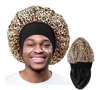 Bonnet for Men,Large Hair Bonnet for Sleeping,Double Layer Satin Bonnets for Black Women Curly Hair Braids,Reversible Sleep Cap (Large,Black/Leopard), Leopard/Black, Large-X-Large