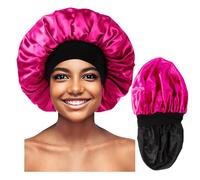Bonnet for Men,Silk Bonnet for Sleeping,Double Layer Satin Bonnets for Women Curly Hair Braids,Reversible Sleep Bonnet, Black/Hot Pink, Large