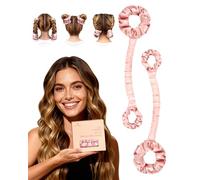 BONNET QUEEN 2 Pack Medium Satin Heatless Curlers for Medium to Long Thick Hair, Heatless Curls Overnight, No Heat Hair Styling Rod with Built-in Scrunchie, Multi-Use Sleepy Tie, Cream Pink