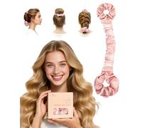 BONNET QUEEN 3 in 1 Satin Heatless Hair Curler Multi-Use Sleepy Tie & Hair Tie, Soft Overnight Curling Rod for Comfortable Sleep, No Heat Hair Curlers for Natural Curls and Waves, CreamPink