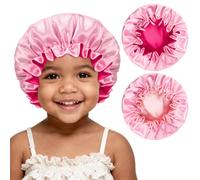 BONNET QUEEN Baby Bonnet Silk Bonnet for Sleeping Kids Satin Hair Wrap Infant Sleeping Cap for Curly Natural Hair Boys and Girls Hair Accessories, Double Layer, 2Pcs, RoseGold&HotPink