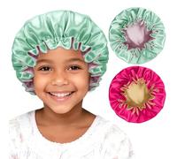 BONNET QUEEN Kids Silk Bonnet Satin Bonnet for Sleeping Kids Hair Wrap Child Sleeping Cap for Curly Natural Hair Boys and Girls Hair Accessories, Double Layer, 2Pcs, Sage&Pink