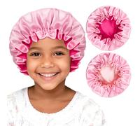 BONNET QUEEN Kids Silk Bonnet Satin Bonnet for Sleeping Kids Hair Wrap Child Sleeping Cap for Curly Natural Hair Boys and Girls Hair Accessories, Double Layer, 2Pcs, RoseGold&HotPink