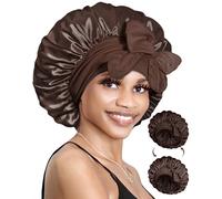 BONNET QUEEN Reversible Satin Bonnet for Sleeping Adjustable Silk Hair Cap for Women Night Head Wrap for Curly Hair Silk Bonnet, Chocolate