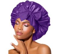 BONNET QUEEN Silk Bonnet for Sleeping for Curly Hair, Satin Bonnet Hair Wrap for Women & Men, Adjustable Silk Scarf Night Cap with Tie Band, Dark Purple