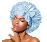 BONNET QUEEN Silk Bonnet for Sleeping for Curly Hair, Satin Bonnet Hair Wrap for Women & Men, Adjustable Silk Scarf Night Cap with Tie Band, Light Blue