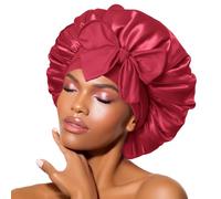 BONNET QUEEN Silk Bonnet for Sleeping for Curly Hair, Satin Bonnet Hair Wrap for Women & Men, Adjustable Silk Scarf Night Cap with Tie Band, Red Burgundy