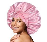 BONNET QUEEN Silk Bonnet for Sleeping for Curly Hair, Satin Bonnet Hair Wrap for Women & Men, Adjustable Silk Scarf Night Cap with Tie Band, Pink