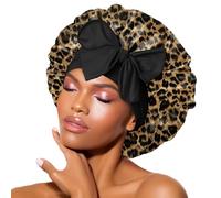 BONNET QUEEN Silk Bonnet for Sleeping for Curly Hair, Satin Bonnet Hair Wrap for Women & Men, Adjustable Silk Scarf Night Cap with Tie Band, Leopard, Medium