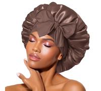 BONNET QUEEN Silk Bonnet for Sleeping for Curly Hair, Satin Bonnet Hair Wrap for Women & Men, Adjustable Silk Scarf Night Cap with Tie Band, Chocolate