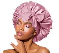 BONNET QUEEN Silk Bonnet for Sleeping for Curly Hair, Satin Bonnet Hair Wrap for Women & Men, Adjustable Silk Scarf Night Cap with Tie Band, Light Rose Gold, Medium