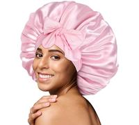 BONNET QUEEN Silk Bonnet for Sleeping for Curly Hair, Satin Bonnet Hair Wrap for Women & Men, Adjustable Silk Scarf Night Cap with Tie Band, Pink, Medium