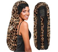 BONNET QUEEN Silk Bonnet for Sleeping Long Hair & Braids Extensions Hair, Satin Long Bonnet for Women, Adjustable Silk Scarf Night Cap with Tie Band, Leopard