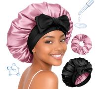 BONNET QUEEN Silk Bonnet for Sleeping Women HYALURONIC Acid Double Layer Satin Bonnet for Curly Hair with Tie Band & Scrunchie
