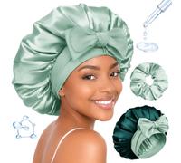 BONNET QUEEN Silk Bonnet for Sleeping Women HYALURONIC Acid Double Layer Satin Bonnet for Curly Hair with Tie Band & Scrunchie