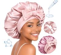 BONNET QUEEN Silk Bonnet for Sleeping Women HYALURONIC Acid Double Layer Satin Bonnet for Curly Hair with Tie Band & Scrunchie