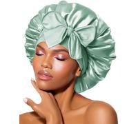 BONNET QUEEN Silk Bonnet for Sleeping Women Satin Bonnet Night Sleep Cap Wrap for Curly Hair with Adjustable Tie Band, Single Layer, Sage