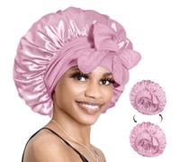 BONNET QUEEN Silk Bonnet Reversible for Sleeping for Curly Hair, Double Layer Sided Satin Bonnet for Women & Men, Adjustable Silk Scarf Night Cap with Tie Band, Rose Gold