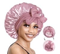 BONNET QUEEN Silk Bonnet Reversible for Sleeping for Curly Hair, Double Layer Sided Satin Bonnet for Women & Men, Adjustable Silk Scarf Night Cap with Tie Band, Mocha and Pink