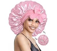 BONNET QUEEN Silk Bonnet Reversible for Sleeping for Curly Hair, Double Layer Sided Satin Bonnet for Women & Men, Adjustable Silk Scarf Night Cap with Tie Band, Pink