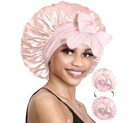 BONNET QUEEN Silk Bonnet Reversible for Sleeping for Curly Hair, Double Layer Sided Satin Bonnet for Women & Men, Adjustable Silk Scarf Night Cap with Tie Band, Jade & Pink