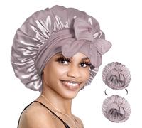 BONNET QUEEN Silk Bonnet Reversible for Sleeping for Curly Hair, Double Layer Sided Satin Bonnet for Women & Men, Adjustable Silk Scarf Night Cap with Tie Band, Grey Rose Gold