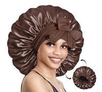 BONNET QUEEN Silk Bonnet Reversible for Sleeping for Curly Hair, Double Layer Sided Satin Bonnet for Women & Men, Adjustable Silk Scarf Night Cap with Tie Band, Chocolat