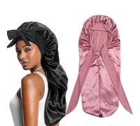 Bonnets for Black Women Braid Bonnet, Satin Bonnets for Sleeping, Hairs Silk Bonnet for Sleeping, Adjustable Silk Scarf Night Cap with Tie Band, Hairs Bonnets with Tie Band for Curly Hair (Rose Gold)