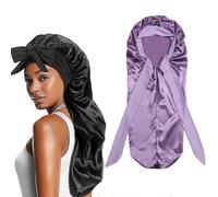 Bonnets for Black Women Braid Bonnet, Satin Bonnets for Sleeping, Hairs Silk Bonnet for Sleeping, Adjustable Silk Scarf Night Cap with Tie Band, Hairs Bonnets with Tie Band for Curly Hair (Hot Pink)