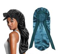 Bonnets for Black Women Braid Bonnet, Satin Bonnets for Sleeping, Hairs Silk Bonnet for Sleeping, Adjustable Silk Scarf Night Cap with Tie Band, Hairs Bonnets with Tie Band for Curly Hair (Blue)
