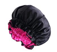 Bonnets for Women Shower Cap Satin Bonnet for Sleeping Bonnet Contrasting Color Satin Hair Bonnet Adjustable Double-Sided Beauty Care Cap (Black+Rose Red, One Size)