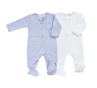 Bonnie & Co 2-Pack Organic Babygrow Sleepsuit with Pocket,Two Way Zip Unisex Romper for Boys and Girls, Newborn, 0-3 Months, 3-6 Months, 6-12 Months (Grey + White, Newborn)