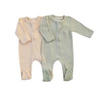 Bonnie & Co 2-Pack Organic Ribbed Babygrow Sleepsuit,Two Way Zip Unisex Romper for Boys and Girls, Newborn, 0-3 Months, 3-6 Months, 6-12 Months (Vanilla/Pistachio, 3-6 Months)