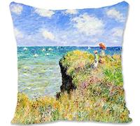 BONNIU Decorative Throw Pillow Case Cover with Zipper 50X50 cm Velvet Pillow Sham Landscape Art - Monet - Walk On The Cliff At Pourville 1882 MO235