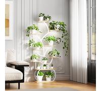 Bonnlo 10-Tiered Indoor Plant Stand with Grow Lights, 155CM Tall Plant Shelves with Hooks, Metal Flower Stand for Indoor, Living room, Corner, Patio (White)