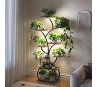 Bonnlo 10-Tiered Indoor Plant Stand with Grow Lights, 155CM Tall Plant Shelves with Hooks, Metal Flower Stand for Indoor, Living room, Corner, Patio (Rust)