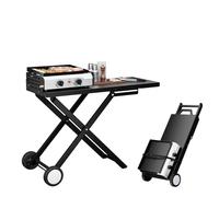 Bonnlo 2 Burner Foldable Propane Griddle with Wheels & Enameled Tray, 20000 BTU Portable Flat Top Gas Grill with Electronic Ignition & Regulator for Outdoor Cooking Camping BBQ Tailgating Picnicking