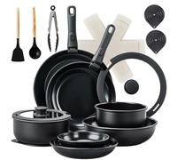 Bonnlo 23Pcs Pots and Pans Set Non Stick, Saucepan Set, Induction Hob Pot Set Non Toxic, Cookware Set with Lid, Detachable Handle, RV Cookware, PFAS PFOA & PFOS Free - Black