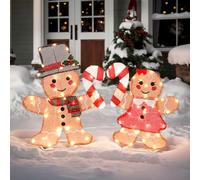 Bonnlo 2Pcs Gingerbread Man Christmas Decorations, 60cm High, Light Up Outdoor Christmas Decorations, 2D Gingerbread Man Xmas Decor for Indoor, Garden