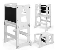 Bonnlo 3-in-1 Foldable Learning Tower with Chalkboard, Wooden Toddler Step Stool Converts to Table & Chair, Montessori Kitchen Helper for Kids 45x35x88cm (White)