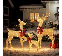 Bonnlo 3-Piece Lighted Reindeer Christmas Decorations Set, 4FT Pre lit Reideer Outdoor with 210 LED Warm White Lights, for Garden Holiday Decor (Golden)
